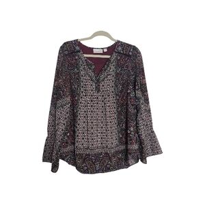 Belle By Kim Gravel Small Multicolor Boho Tunic Sheer Sleeves Coastal Cowgirl